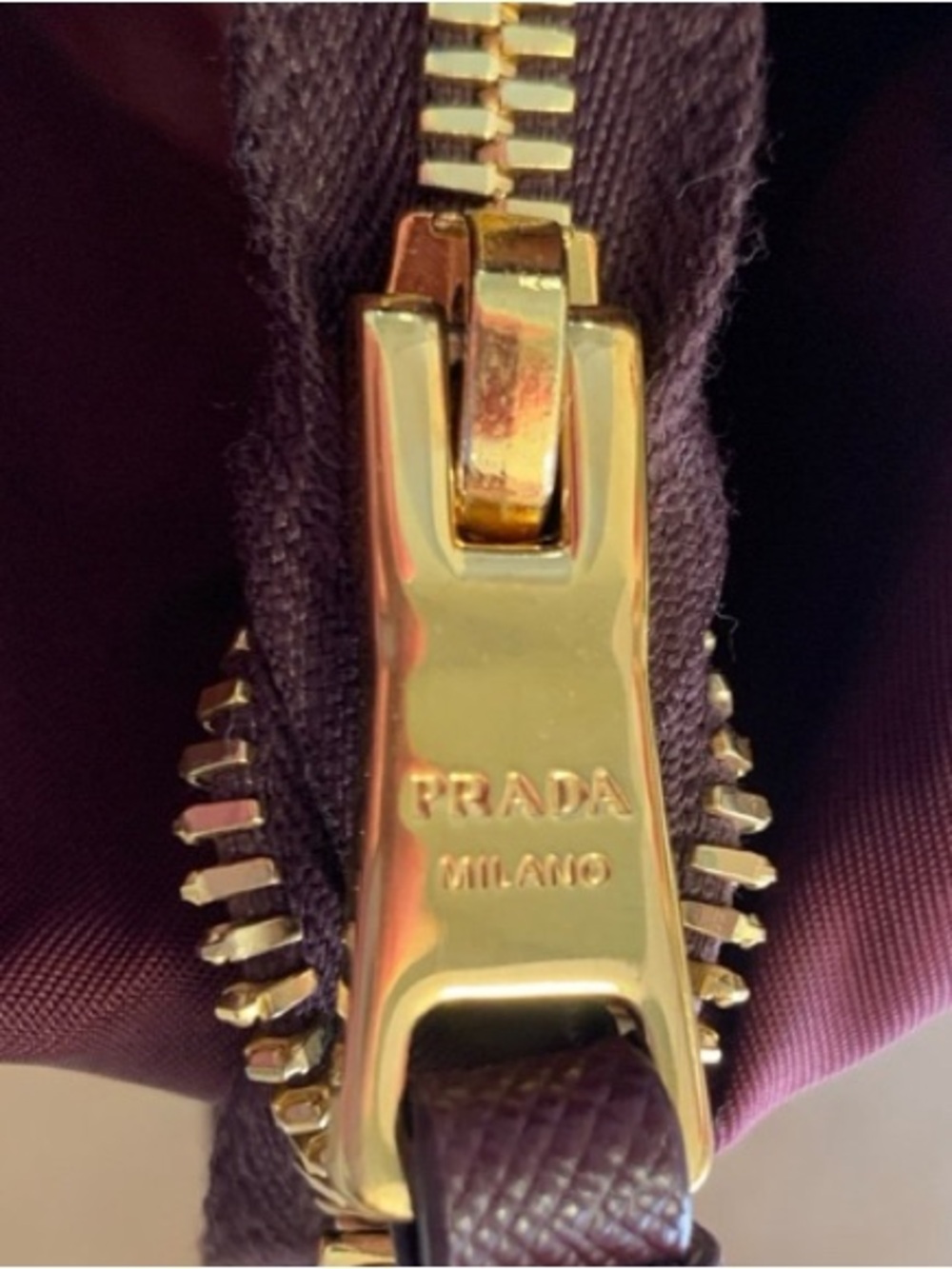 Prada Burgundy Nylon Tote with Gold-Tone Logo~Certificate Of Authenticity - Picture 9 of 13